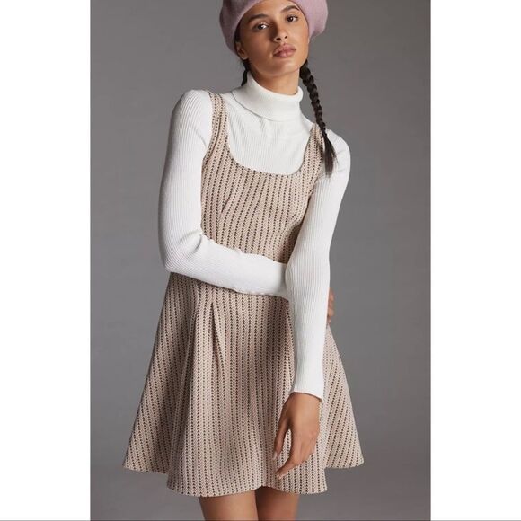 NWT Anthropologie Maeve Jacquard Mini Dress Tan Large - Picture 9 of 16